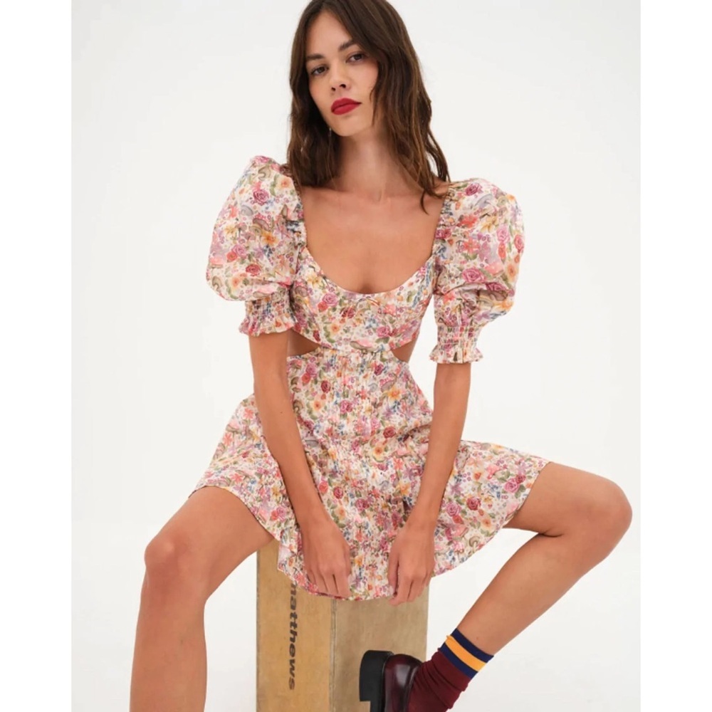 NWT For Love and Lemons Arya Mini Floral Woodland Fairycore Dress Size Medium